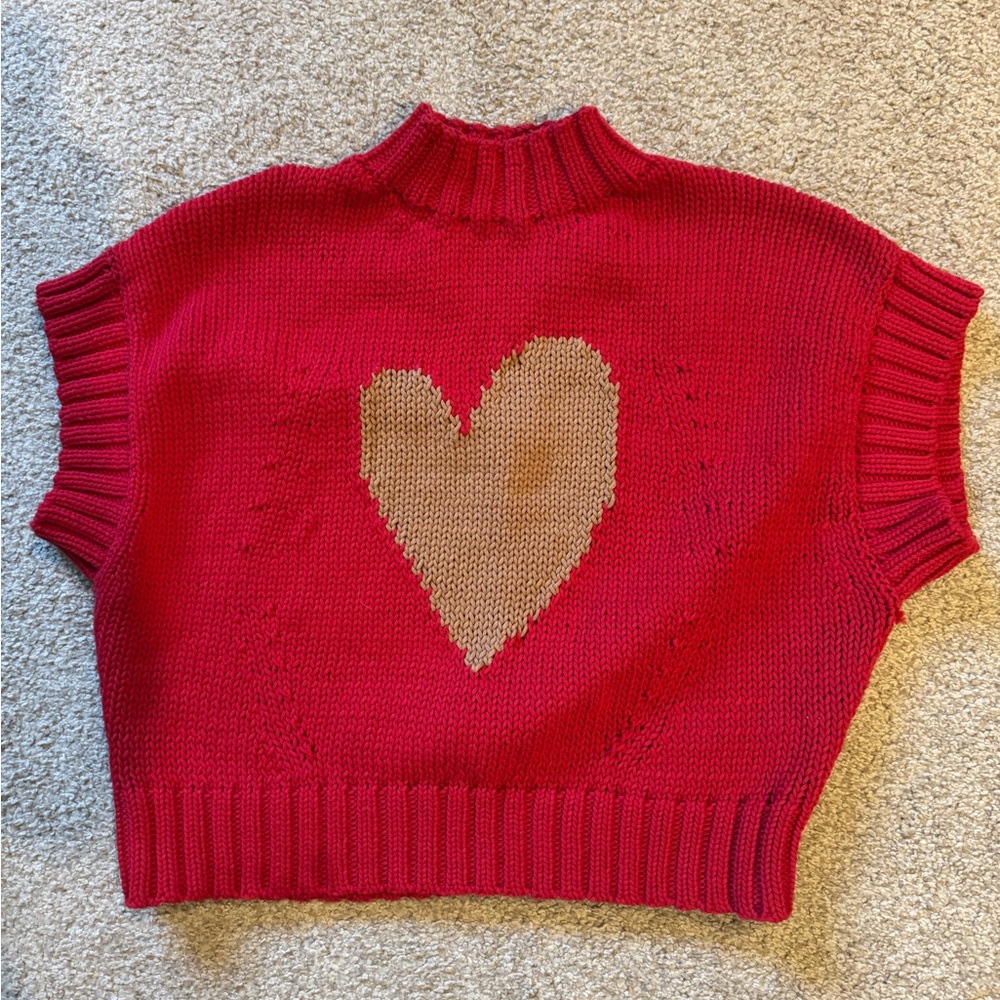 Anthropologie Red Sweater with Tan Heart